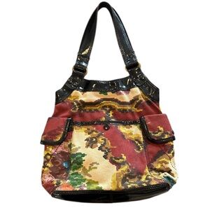Lucky Brand Vintage Inspired Multicolor Canvas & Leather Hobo Tote Bag